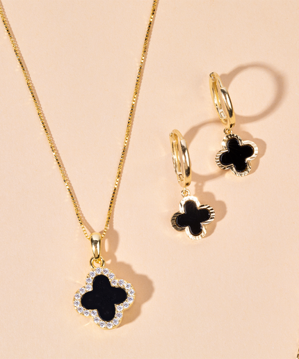 Petit Comité Ketting Klaver Onyx Diamand